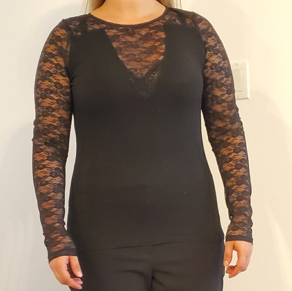 Black H&M long sleeve lace top - Picture 3 of 9